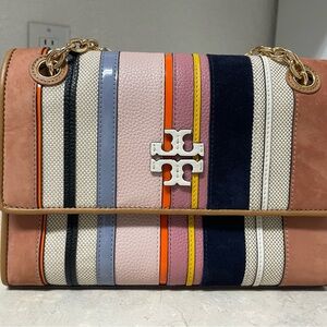 Tory Burch Multicolor Striped Leather and Suede Shoulder Bag